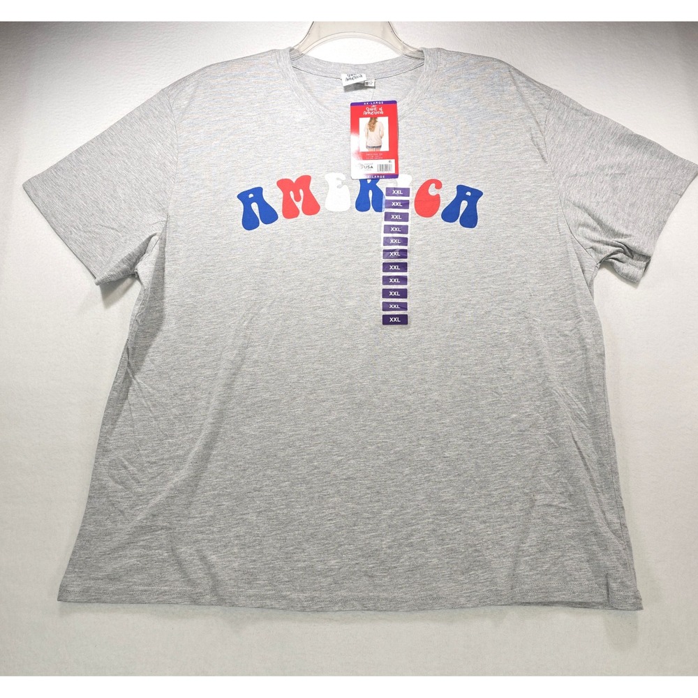 Spirit of America Womens XXL Heather Gray America Graphic Tee NWT Patriotic